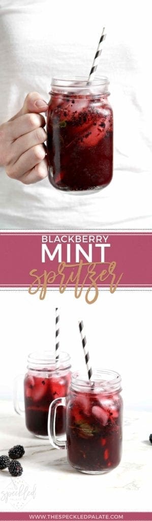 Blackberry Mint Spritzer in glass jars with handles